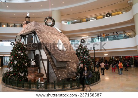 HONG KONG, CHINA - NOV 19: Christmas decorations in the mall on Nov 19, 2014 in Hong Kong, China. Hongkong is an international metropolis,Western culture has a strong.