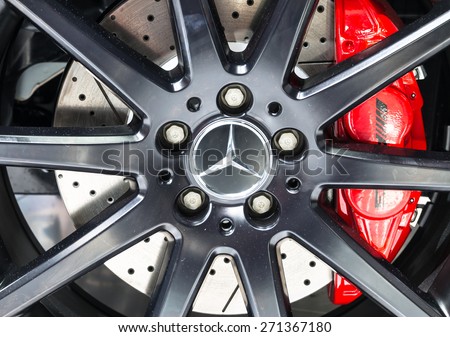 Guangzhou,China - NOV 21: Mercedes-Benz car wheel rim on Nov. 21, 2014 in Guangzhou. Mercedes-Benz is a world famous German car brand.