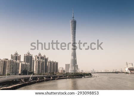 GUANGZHOU, CHINA - JAN 2. The Guangzhou Tower (600 m) on Jan. 2, 2015 in Guangzhou. located at new city axis intersection