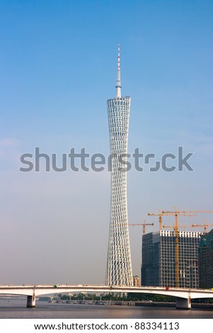 GUANGZHOU - OCT. 7. The Guangzhou Tower (600 m) on Oct. 7, 2011. It is a TV tower,The China\'s first tower. located at new city axis intersection ,Guangzhou on Oct. 7, 2011.