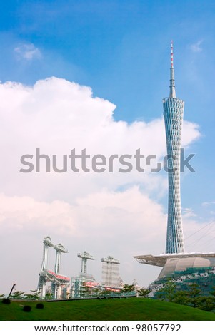 GUANGZHOU - OCT. 7: The Guangzhou Tower (600 m) on Oct. 7, 2011. It is a TV tower,The China\'s first tower. located at new city axis intersection