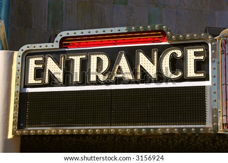 Entrance sign on retro theater marquee in Las Vegas, Nevada.