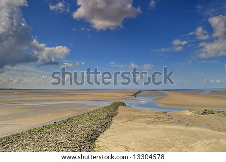Sand at low tide in the Morcambe Bay estuary at low tide