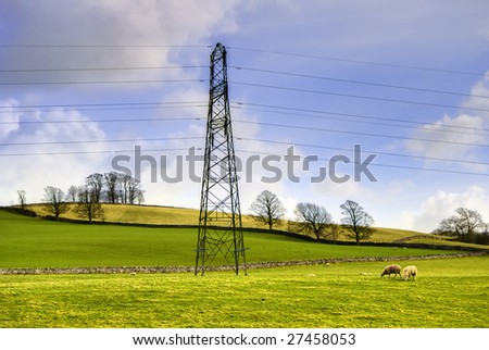 Electricity pylon in rural countryside