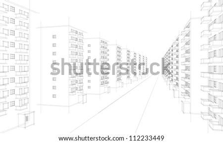 architecture sketch of  housing development and street