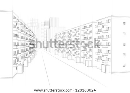drawing of a urban street