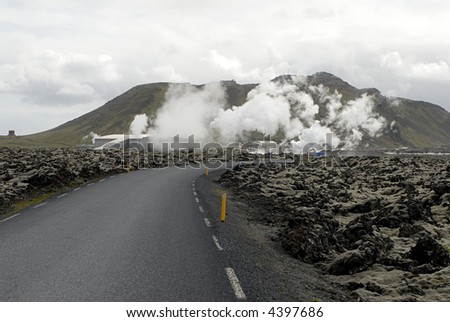 Road to heating plant in lava field in Iceland.