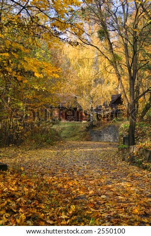 House in a forest - Autumn Landscape, beautiful vivid nature