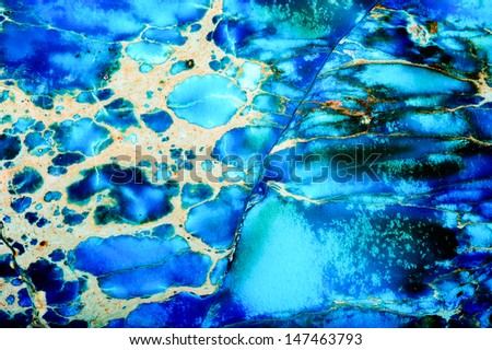Imperial blue Jasper with lovely rich coloration and pattern. Detailed macro photo of pattern.