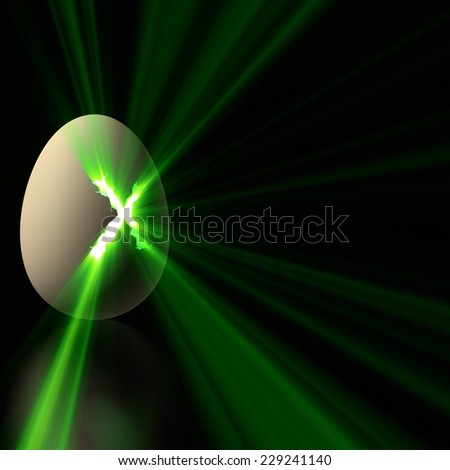 Egg with a hole in the form of the letter X and the light inside