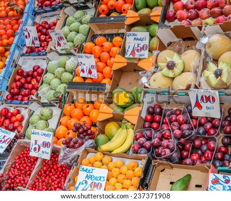 London, UK - November 24th 2014: As healthy eating gains popularity more fruit stalls appear on the streets of London.