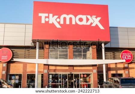 Manchester, UK - January 5th 2015: TK Maxx the UK discount fashion retailer shop sign and storefront