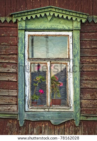 Rustic window, house, village, Russia