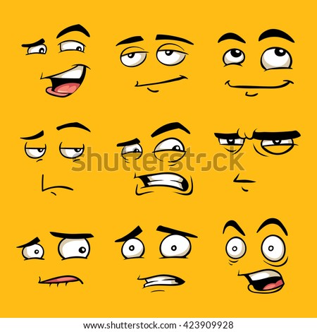 Funny cartoon faces with emotions. Vector clip art illustration.