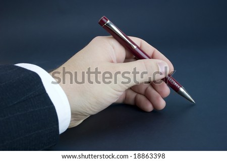 Hand with pen isolated