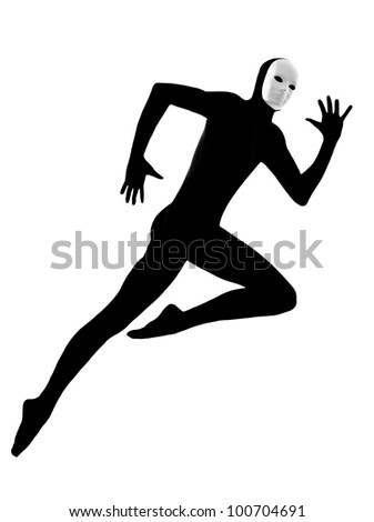 performer man mime with mask  running jumping on studio isolated on white background
