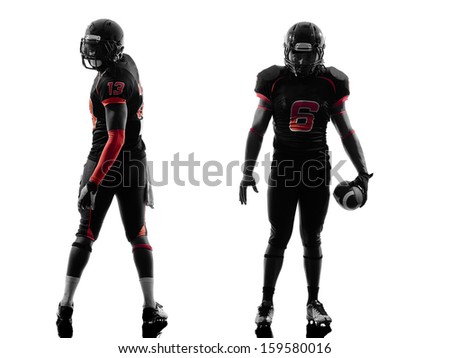 two american football players posing in silhouette shadow on white background