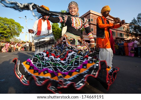 Rajasthan, India - March 30, 2009: People Celebrating The God Who Protect Them In The Gangaur Festival One Of The Most Important Of The Year