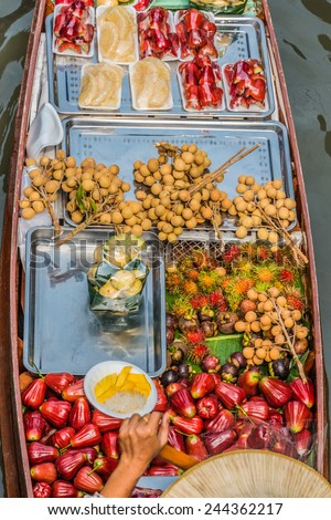Bangkok, Thailand - December 30, 2013: fruit boat Amphawa Bangkok floating market Bangkok Thailand