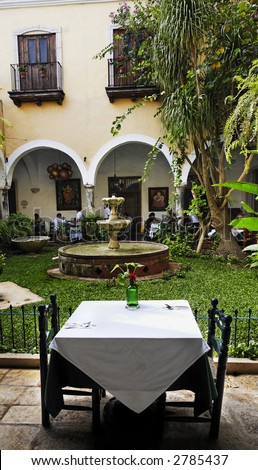 view of the spanish colonial style patio of del marques restaurant in valladolid yucatan mexico the best place to eat in this town