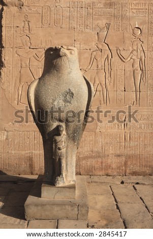 statue of god Horus in his temple in Edfou in upper egypt