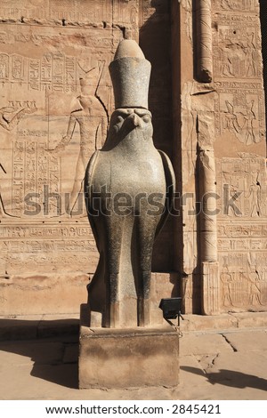 statue of god Horus in his temple in Edfou in upper egypt