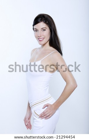 beautiful young woman portraits in workout sportswear on isolated background