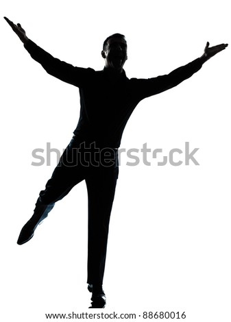 one caucasian business man  happy spreading arms silhouette Full length in studio isolated on white background