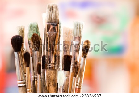 Brushes in an artists studio