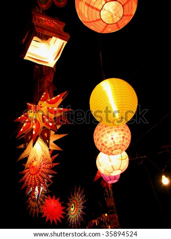 Beautiful lanterns traditionally lit up in a shop, on the occasion of Diwali festival in India.