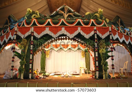 stock photo A stage traditional decorated for a hindu wedding