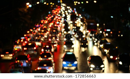 Evening traffic. The city lights. Motion blur.
