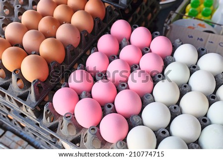 Eggs at the market stall, preserved eggs, Salted duck eggs