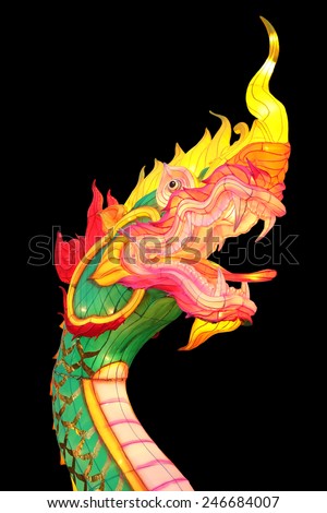 Dragon or King of Naga lantern light for chinese new year festival isolated on black background