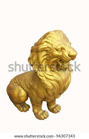 Golden lion statues isolated on white background.