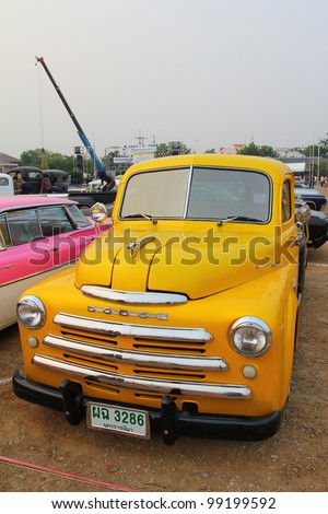 SUPHANBURI, THAILAND - MARCH 31: American muscle old car DODGE exhibited at the annual motor show 