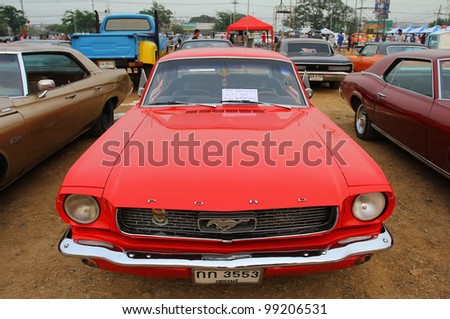 SUPHANBURI, THAILAND - MARCH 31: American muscle old car Ford Mustang exhibited at the annual motor show \
