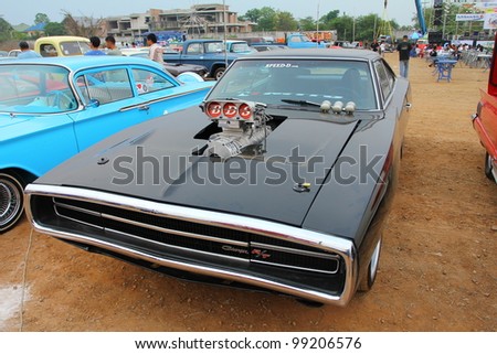 SUPHANBURI, THAILAND - MARCH 31: American muscle old car DODGE Charger R/T exhibited at the annual motor show \