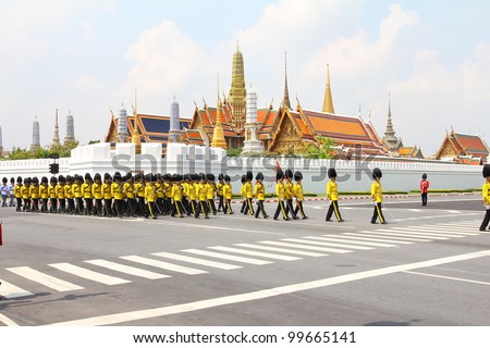 BANGKOK, THAILAND - APRIL 9: Soldiers Parade for the royal of cremation ceremony of royal funeral pyre of HRH Princess Petcharat Ratchasuda in sanam luang on April 9,2012 in Bangkok, Thailand