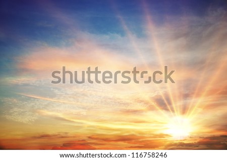 Sunset / Sunrise With Clouds, Light Rays And Other Atmospheric Effect