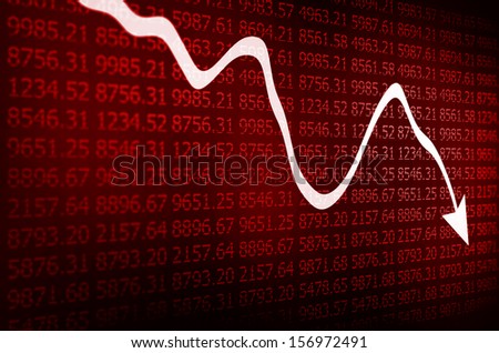 Stock Market - Arrow Graph Going Down on red Display