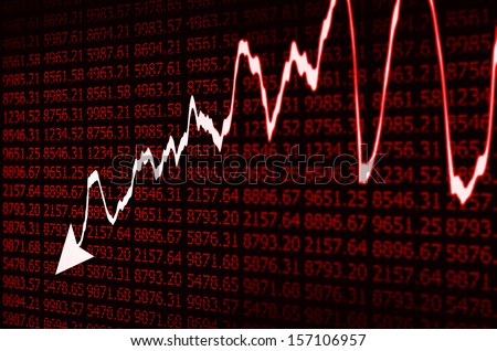 Stock Market - Arrow Graph Going Down on red Display