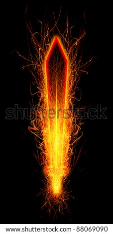 fire works sword isolated on black