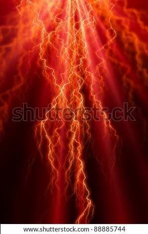 Intense lightning flash on a dark red  background