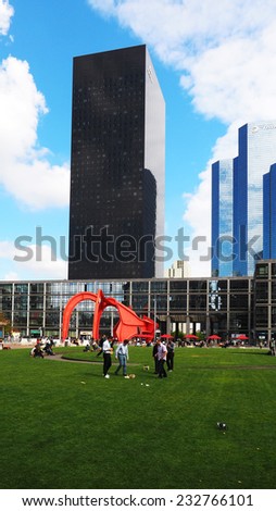 PARIS, FRANCE - SEPTEMBER, 1, 2014. Corporate office buildings in the business park of La Defense in Paris.