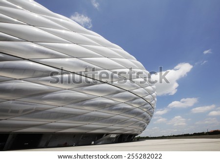 MUNICH, GERMANY - JULY 1, 2013: Detail of the membrane shell of the football stadium Allianz Arena in Munich, Germany, designed by Herzog & de Meuron and ArupSport and built between 2002 and 2005.