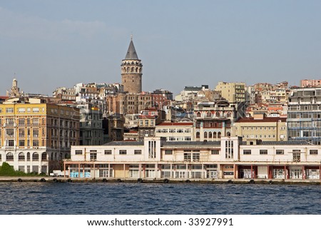 View of medieval Galata Tower and Golden Horn in Istanbul, Turkey - Beyoglu district