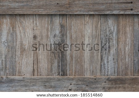 Weathered boards on the side of an old wooden crate or box with border trim on the top and bottom held on by rusty old screws. Perfect for a sign or background.