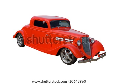 stock photo red American hotrod with suicide doors