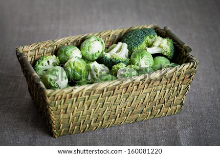 brussels sprouts and broccoli in a  basket